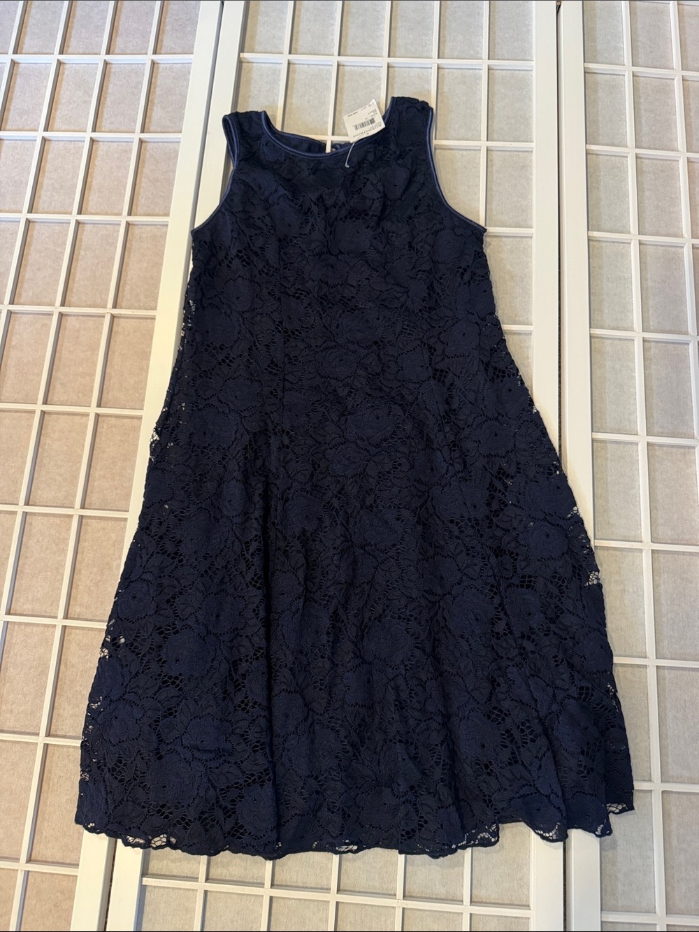 Zunie Navy Floral Lace Sleeveless A-Line Dress